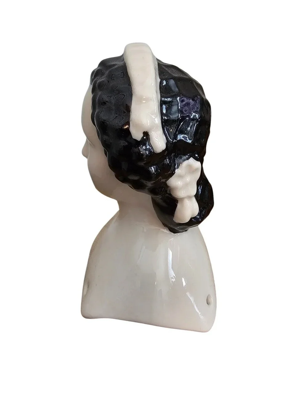 Vintage Hand Painted Porcelain  Bisque Doll Bust Head Ann Rost Black Hair